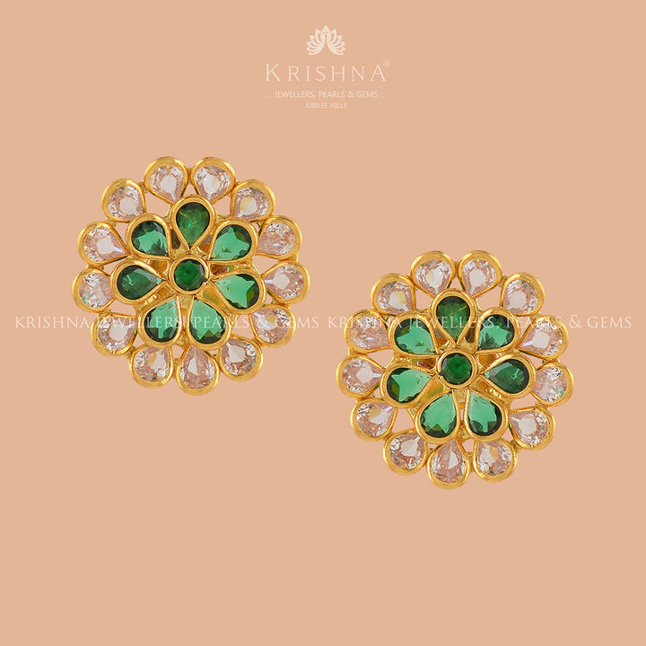 Gilded Floral Gold Earrings - Krishna Jewellers Pearls and Gems