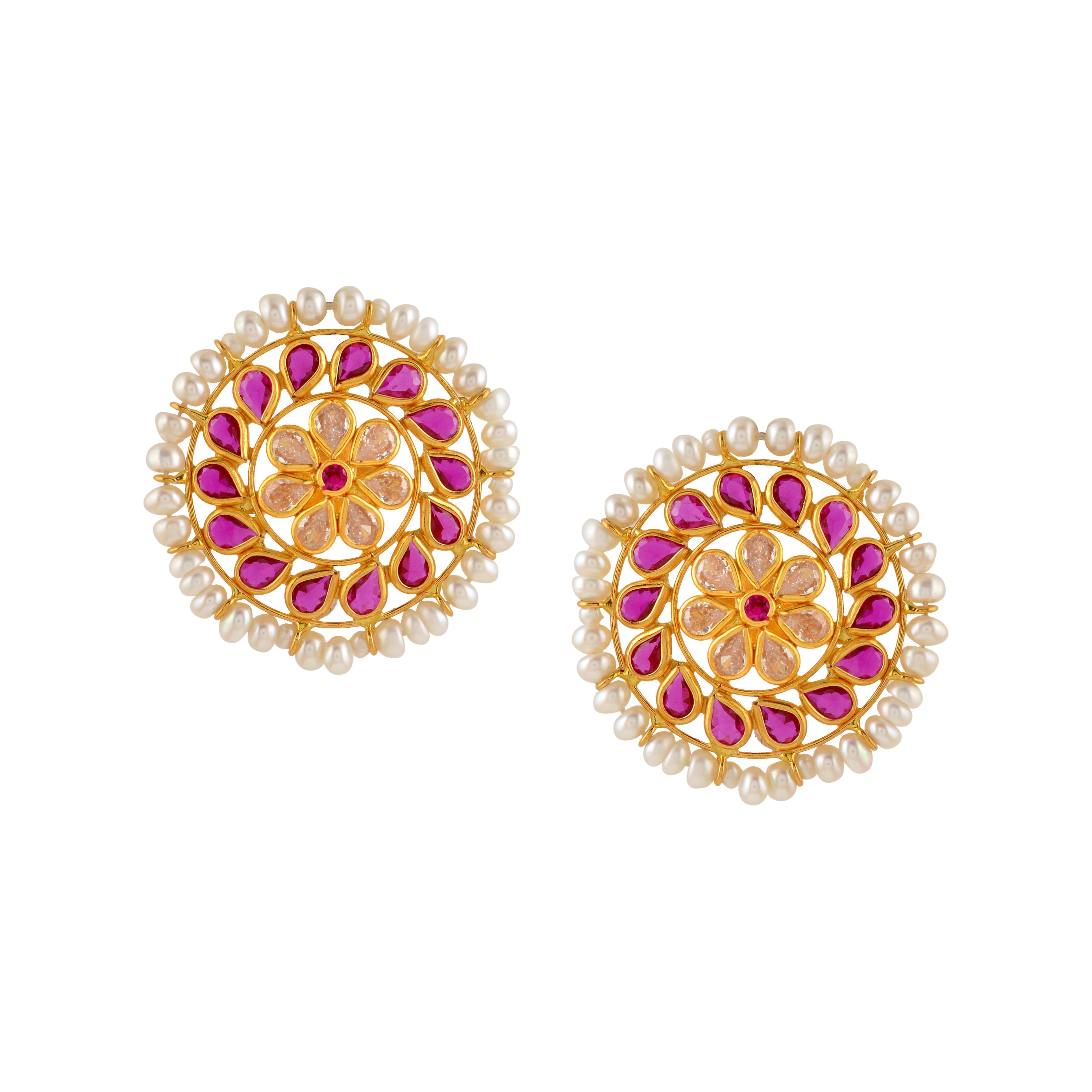 Gold Round Pearl Stud Earrings - Krishna Jewellers Pearls and Gems