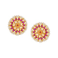 Gold Round Pearl Stud Earrings