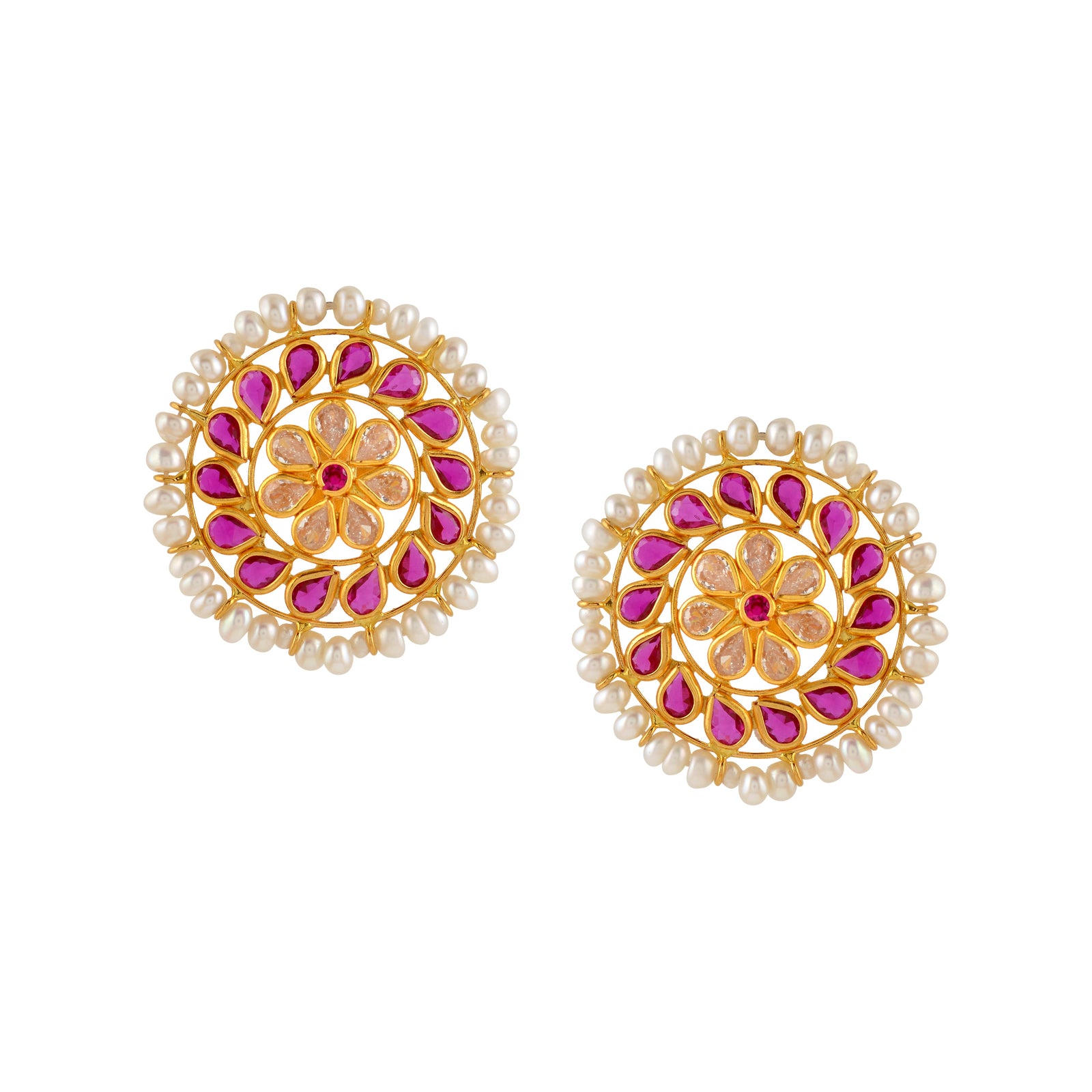Gold Round Pearl Stud Earrings - Krishna Jewellers Pearls and Gems