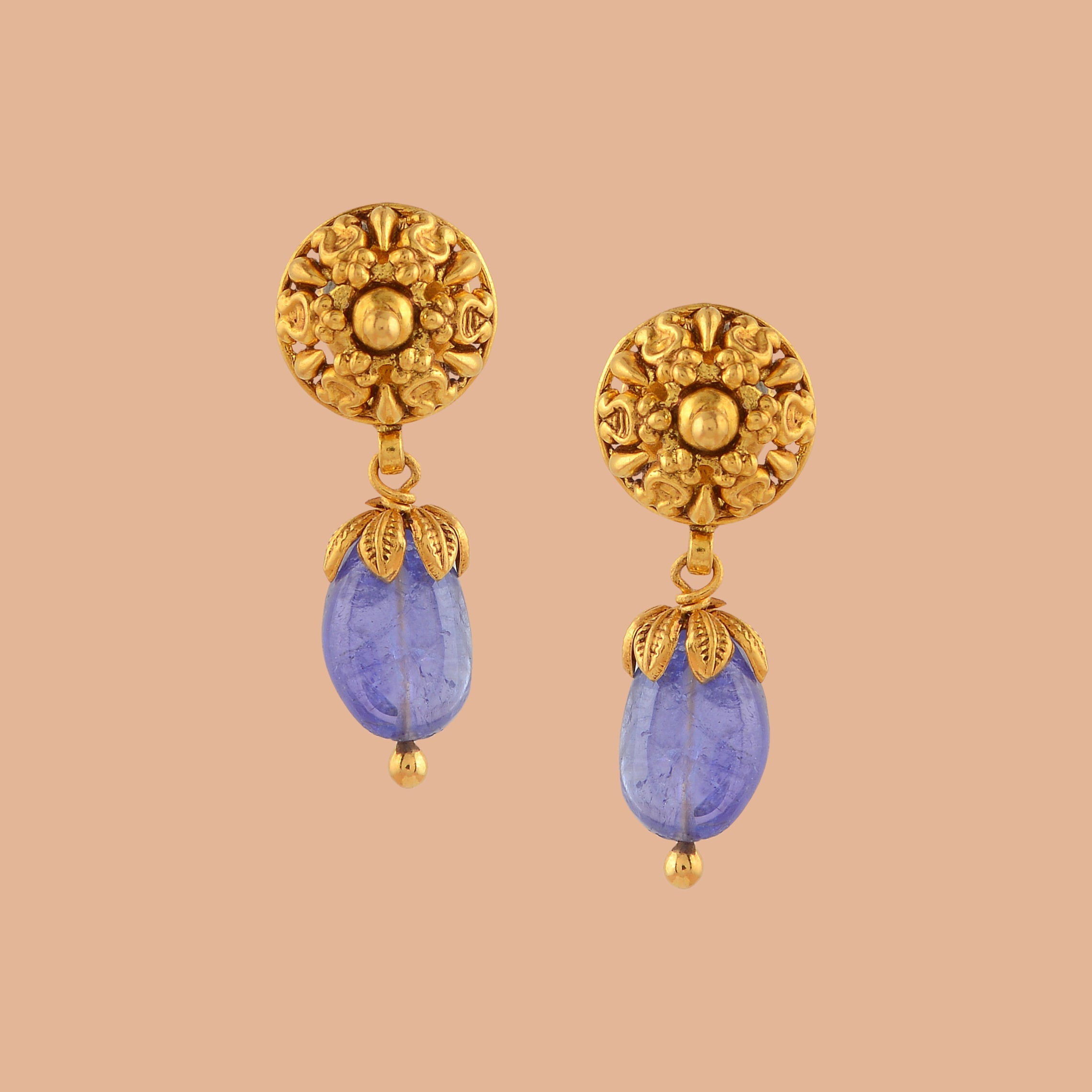 Gold Turmuline Beeds Tops - Krishna Jewellers Pearls and Gems