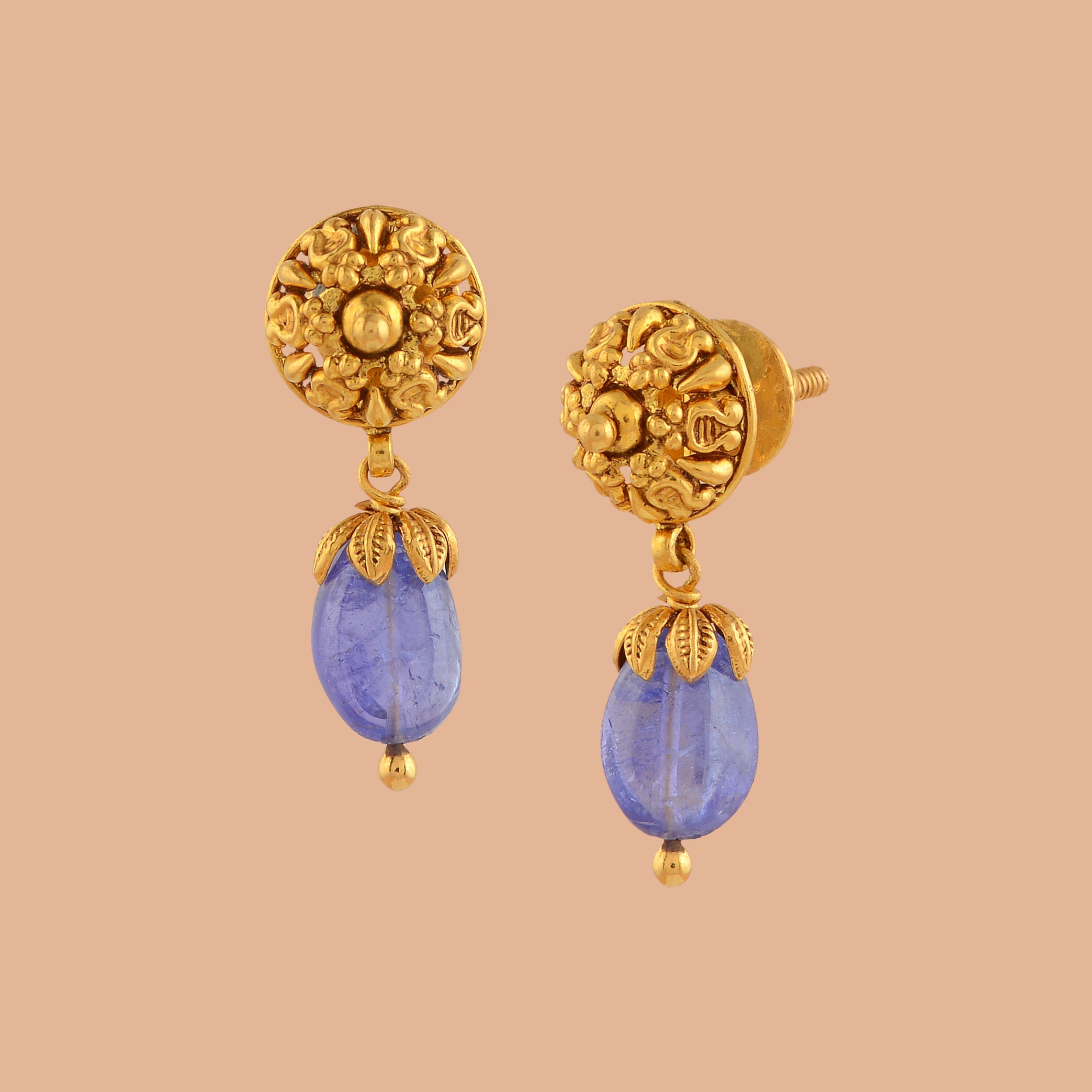 Gold Turmuline Beeds Tops - Krishna Jewellers Pearls and Gems