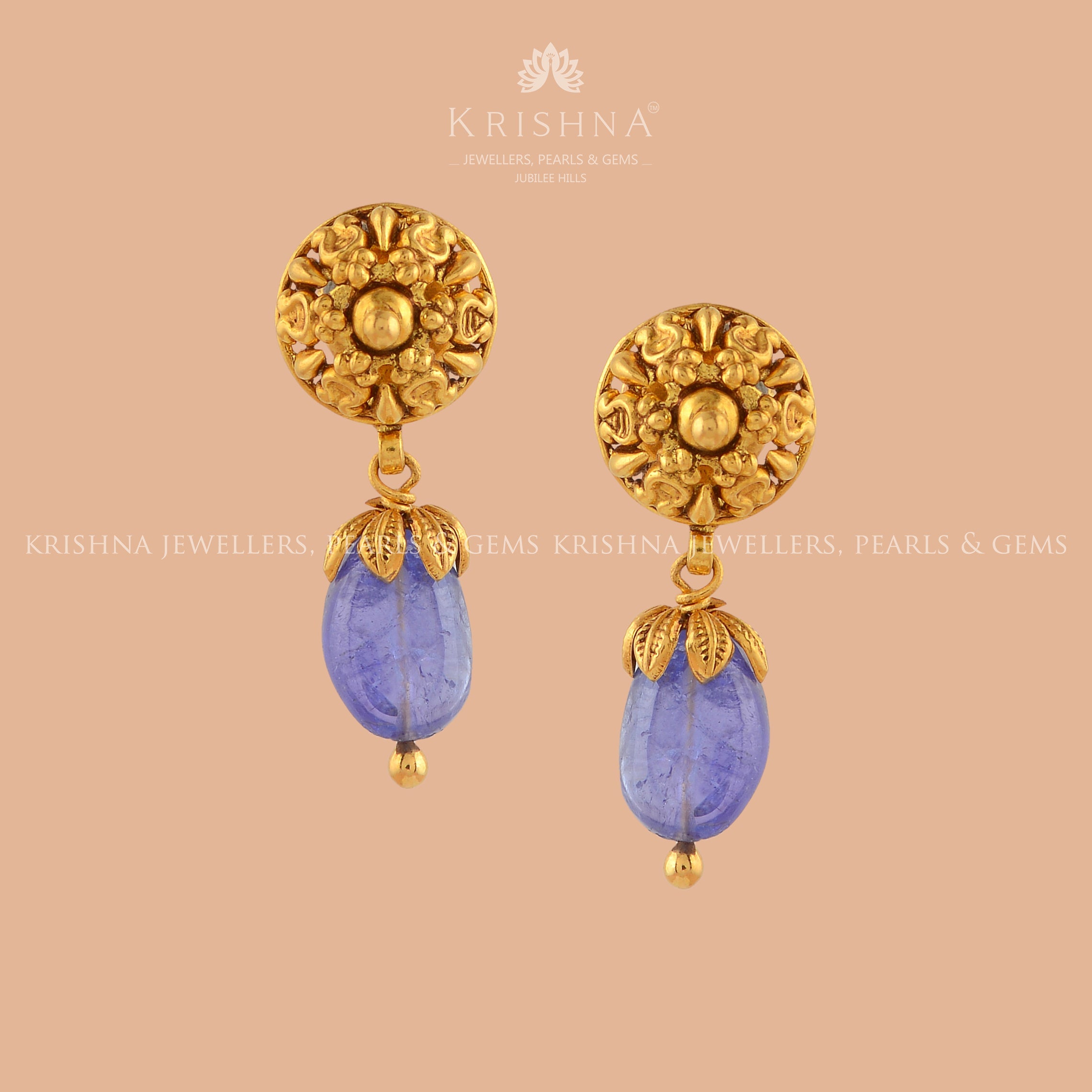 Gold Turmuline Beeds Tops - Krishna Jewellers Pearls and Gems