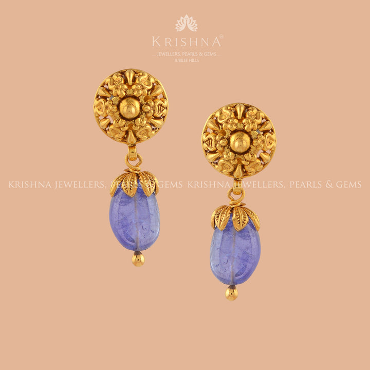 Gold Turmuline Beeds Tops - Krishna Jewellers Pearls and Gems