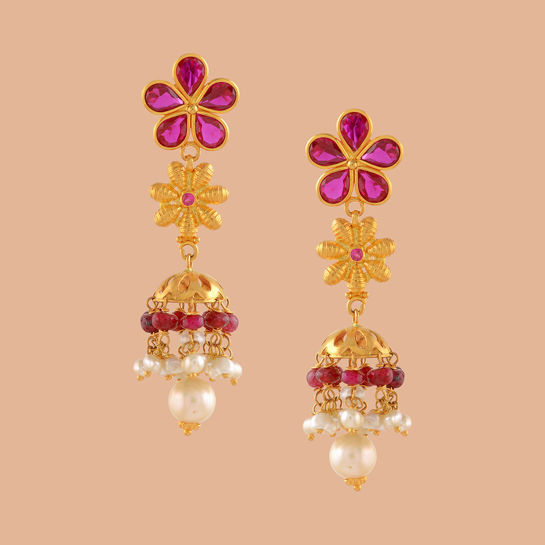 Pushp Gold Pearl Jhumka - Krishna Jewellers Pearls and Gems