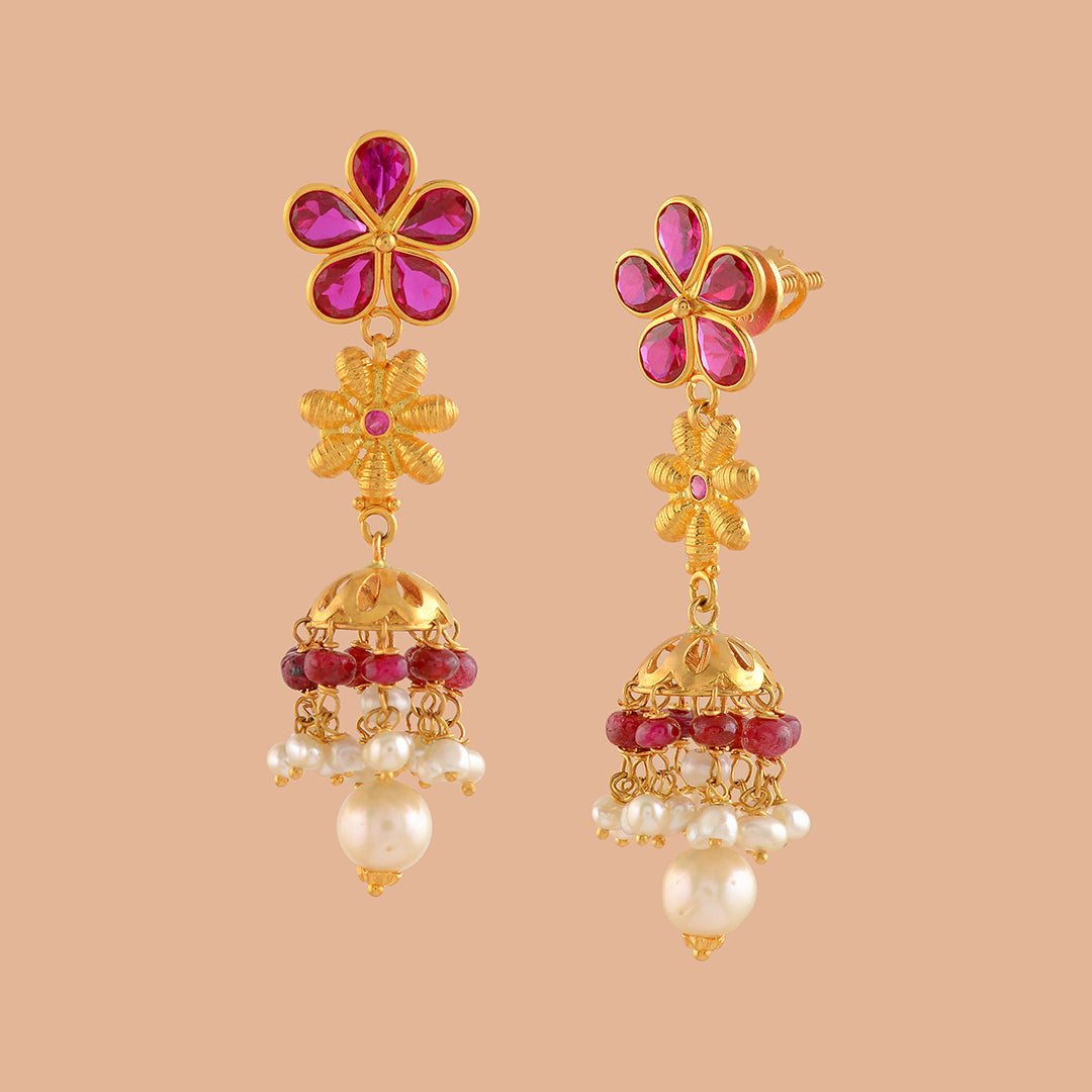 Pushp Gold Pearl Jhumka - Krishna Jewellers Pearls and Gems
