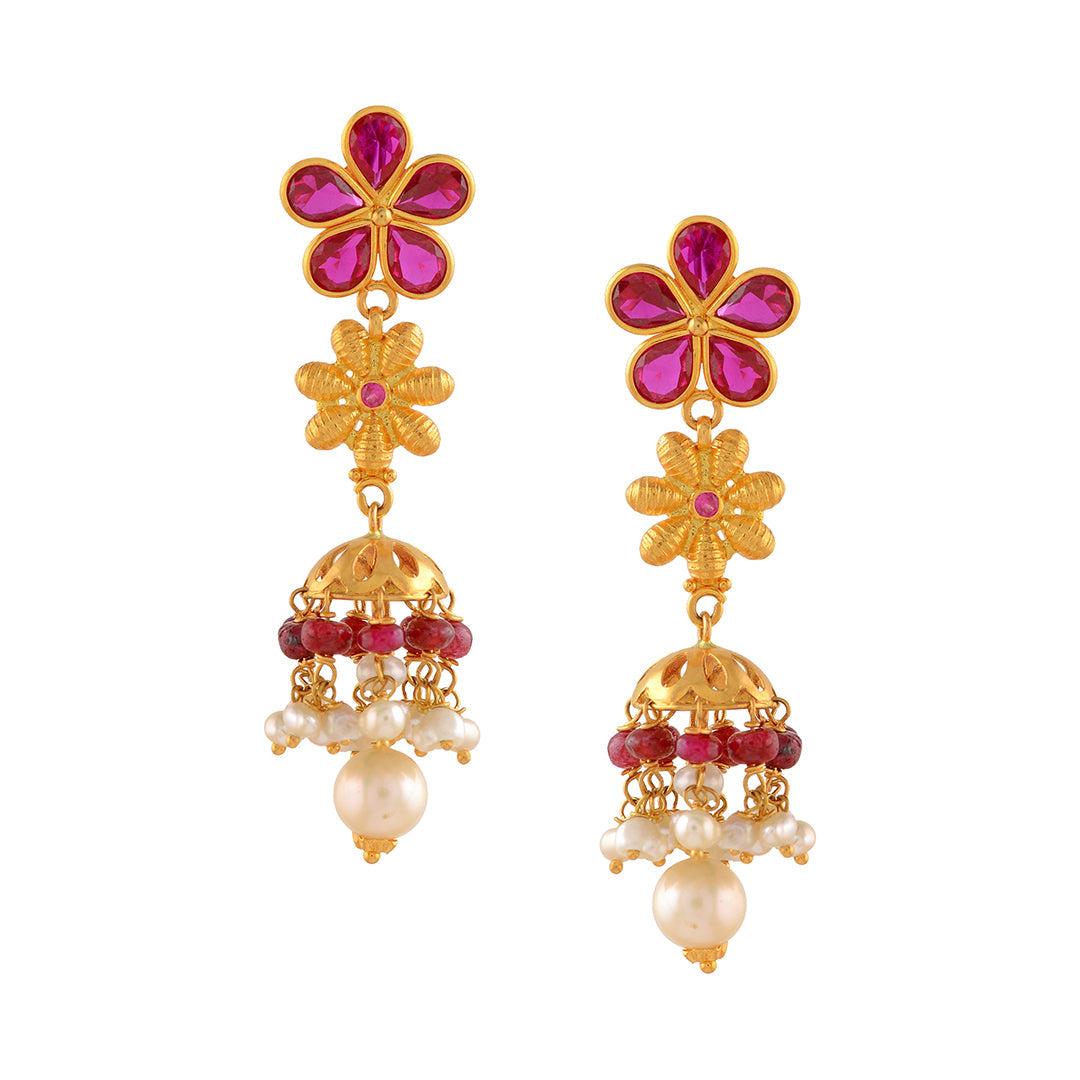 Pushp Gold Pearl Jhumka - Krishna Jewellers Pearls and Gems