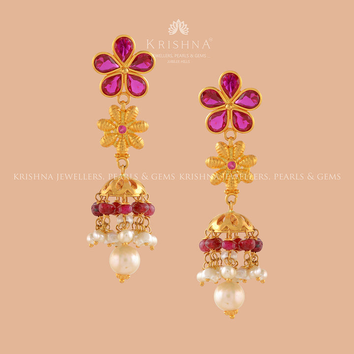 Pushp Gold Pearl Jhumka - Krishna Jewellers Pearls and Gems