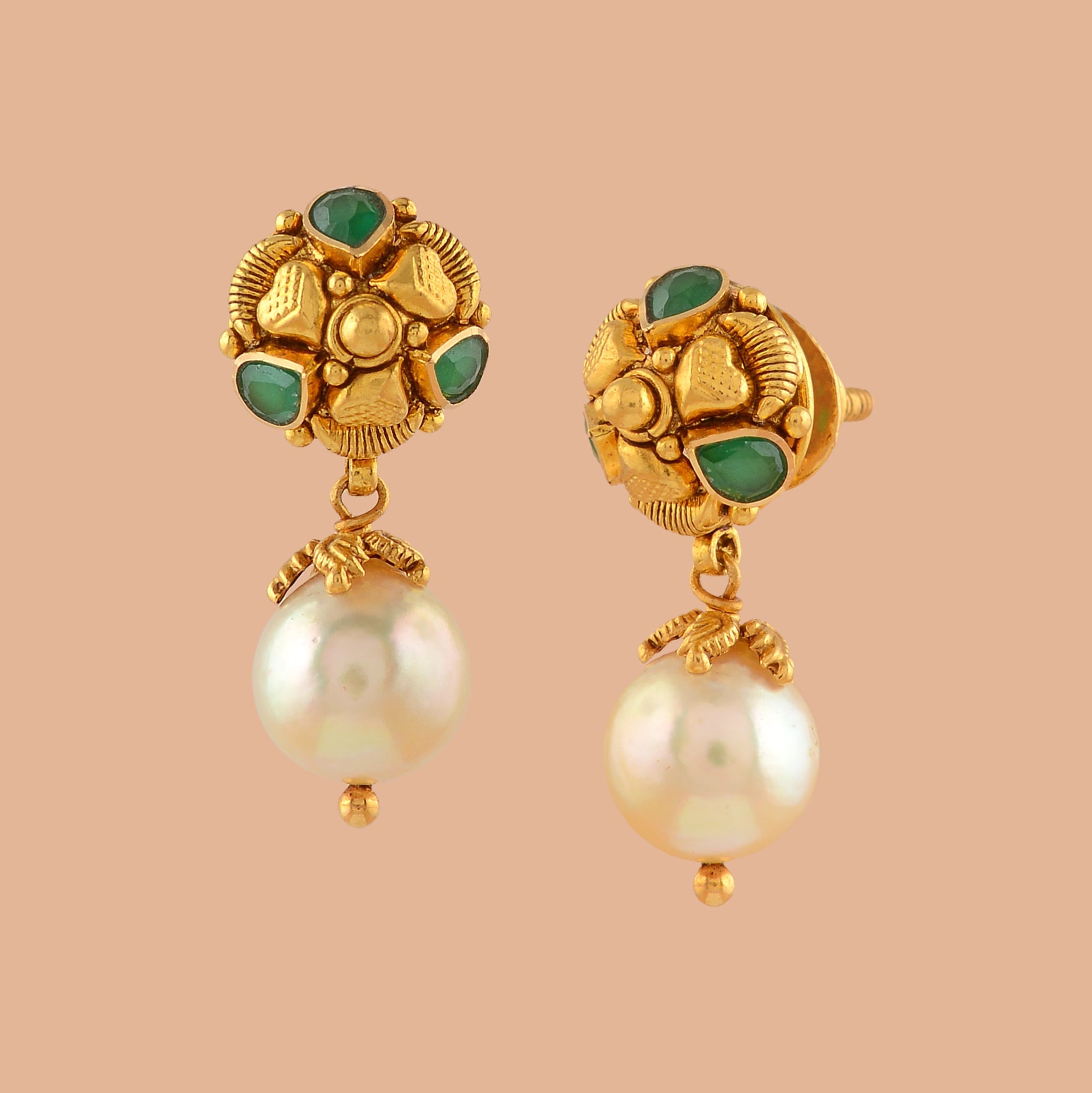 Simplistic Gold Pearl Earrings - Krishna Jewellers Pearls and Gems