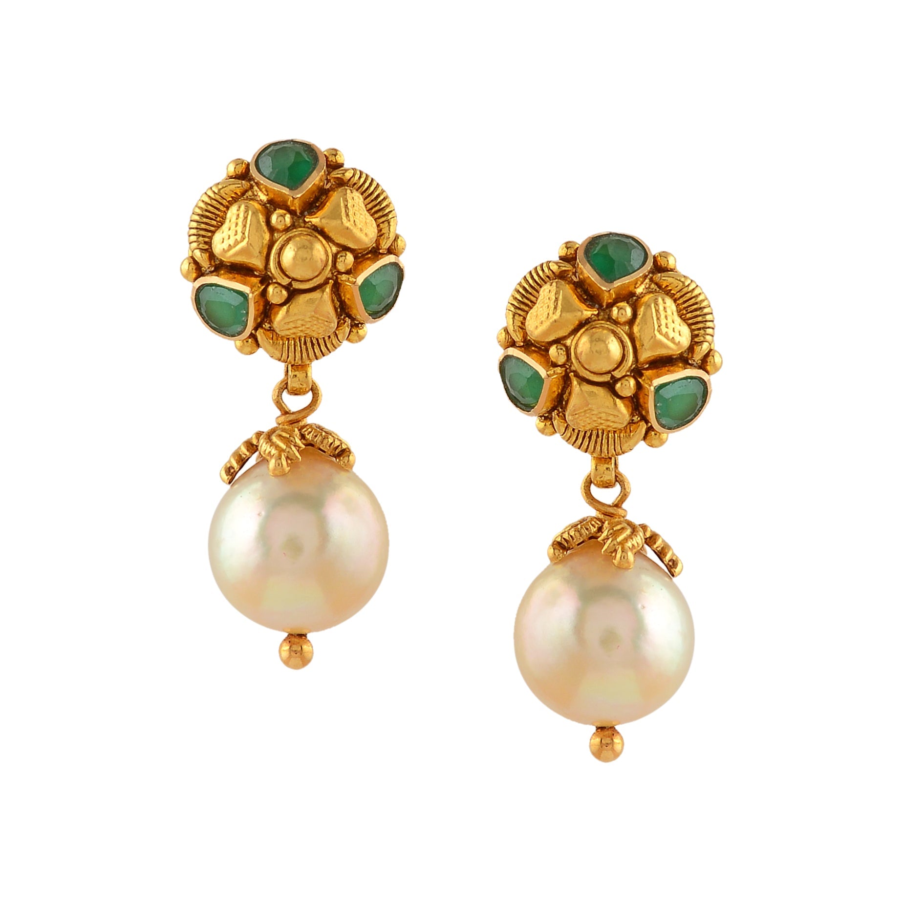 Simplistic Gold Pearl Earrings - Krishna Jewellers Pearls and Gems