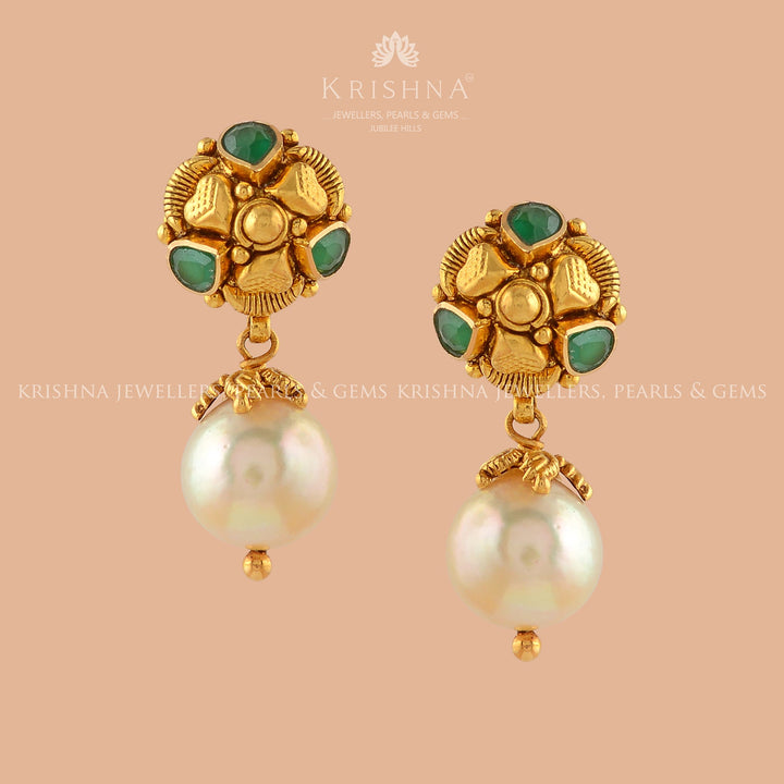 Simplistic Gold Pearl Earrings - Krishna Jewellers Pearls and Gems