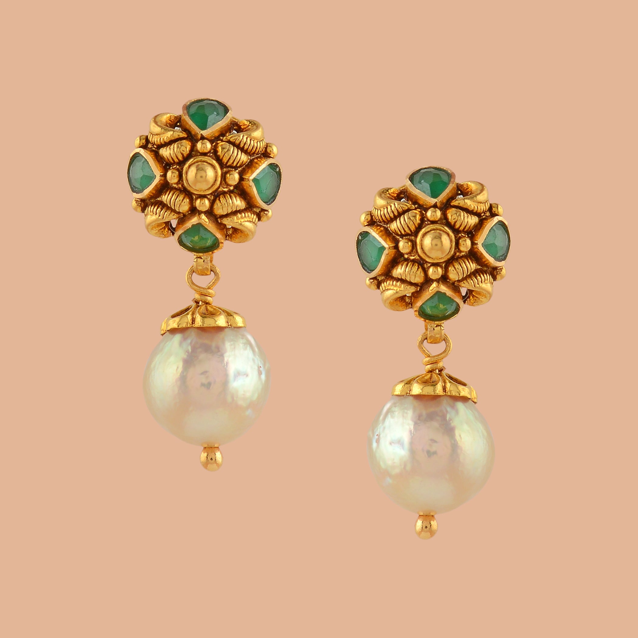Classic Gold Pearl Earrings - Krishna Jewellers Pearls and Gems
