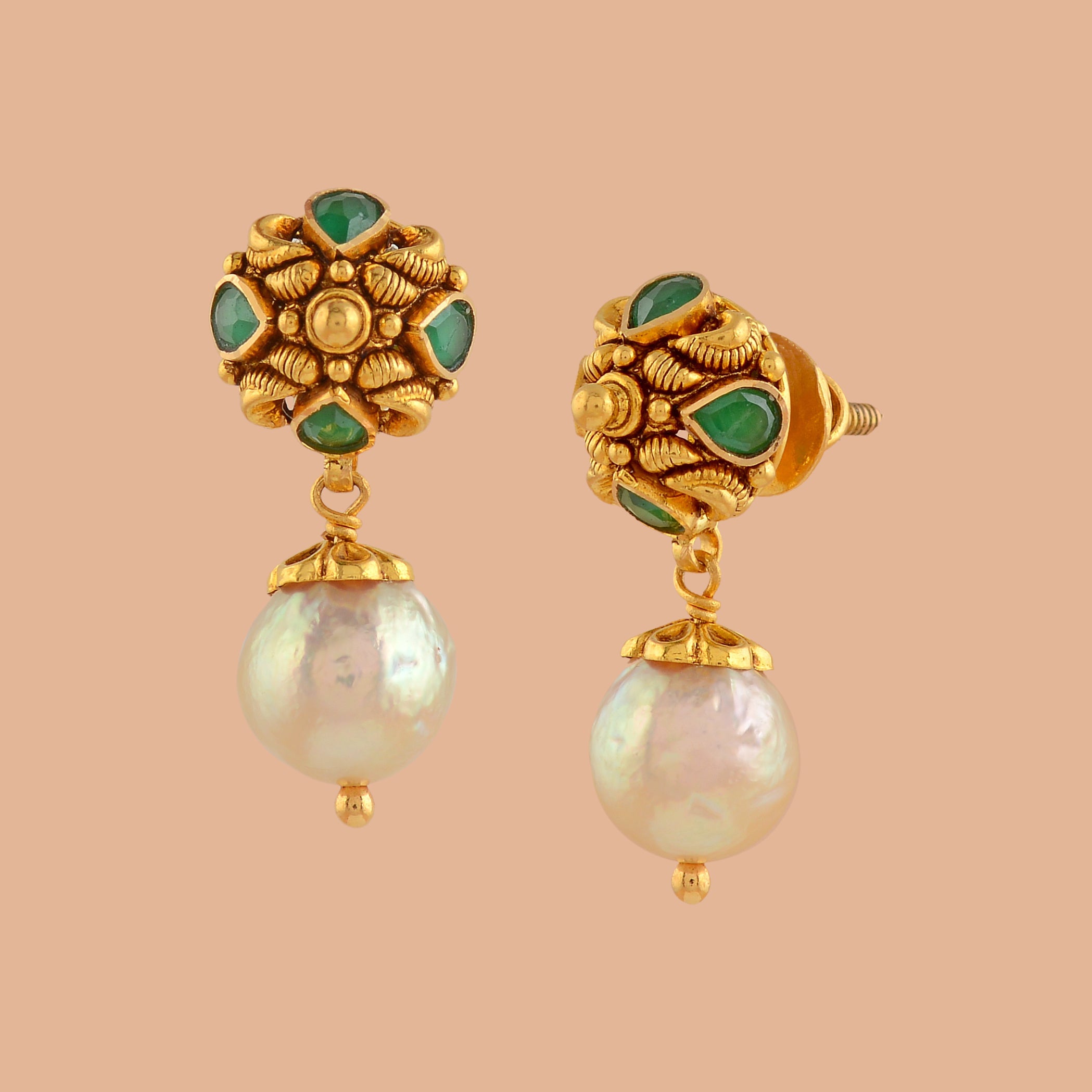 Classic Gold Pearl Earrings - Krishna Jewellers Pearls and Gems