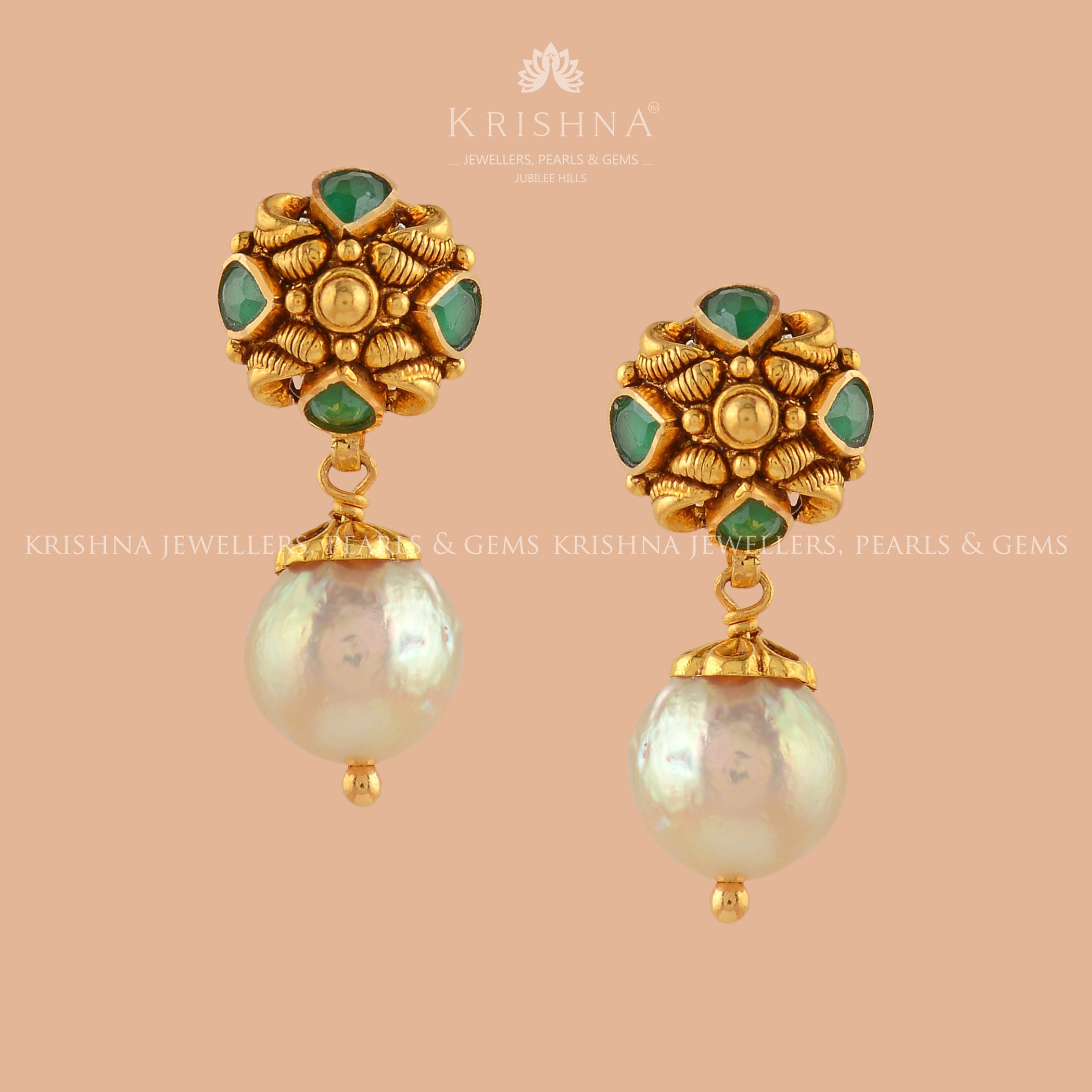 Classic Gold Pearl Earrings - Krishna Jewellers Pearls and Gems