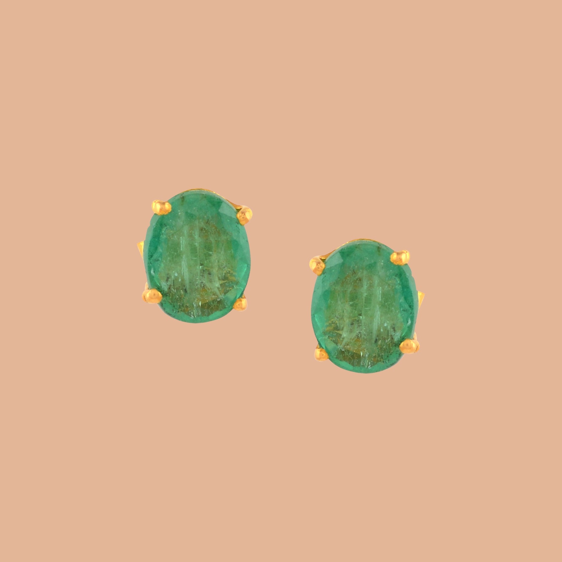 Green Studs Earrings in 22K Gold - Krishna Jewellers Pearls and Gems
