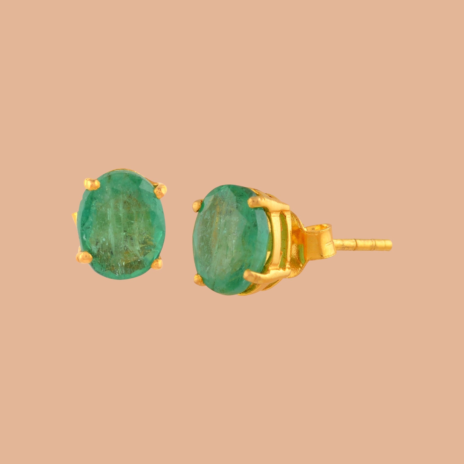 Green Studs Earrings in 22K Gold - Krishna Jewellers Pearls and Gems