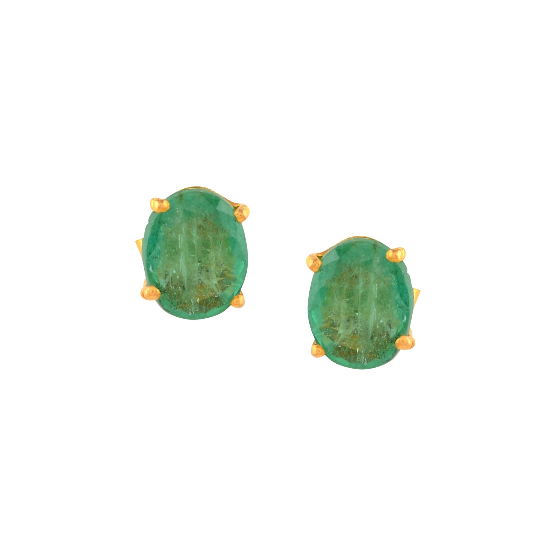 Green Studs Earrings in 22K Gold - Krishna Jewellers Pearls and Gems