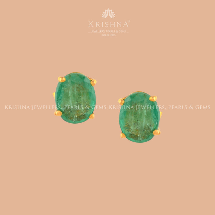 Green Studs Earrings in 22K Gold - Krishna Jewellers Pearls and Gems