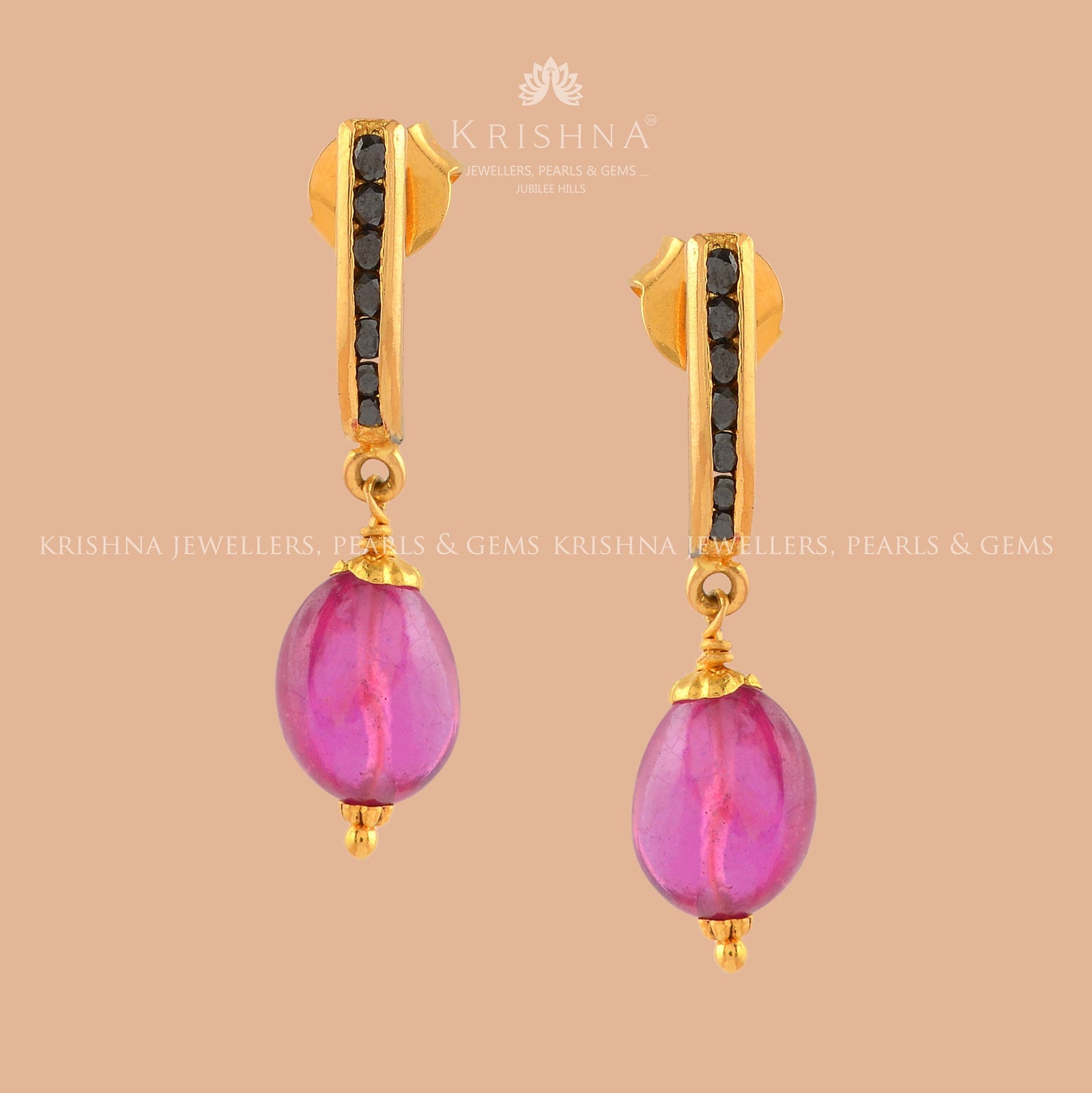 Simple  Gold Hanging Earrings - Krishna Jewellers Pearls and Gems