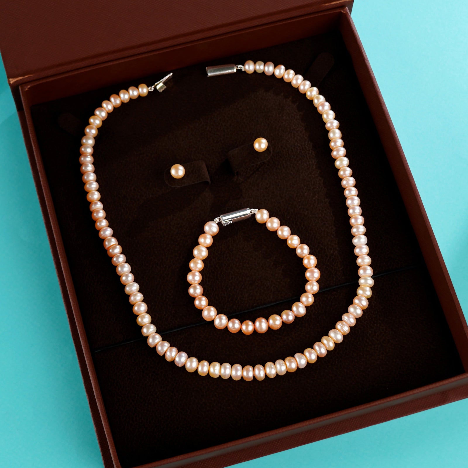 Aurora Gradient Pearls Set (Freshwater Pearl Necklace, Bracelet & Stud Earrings Set)