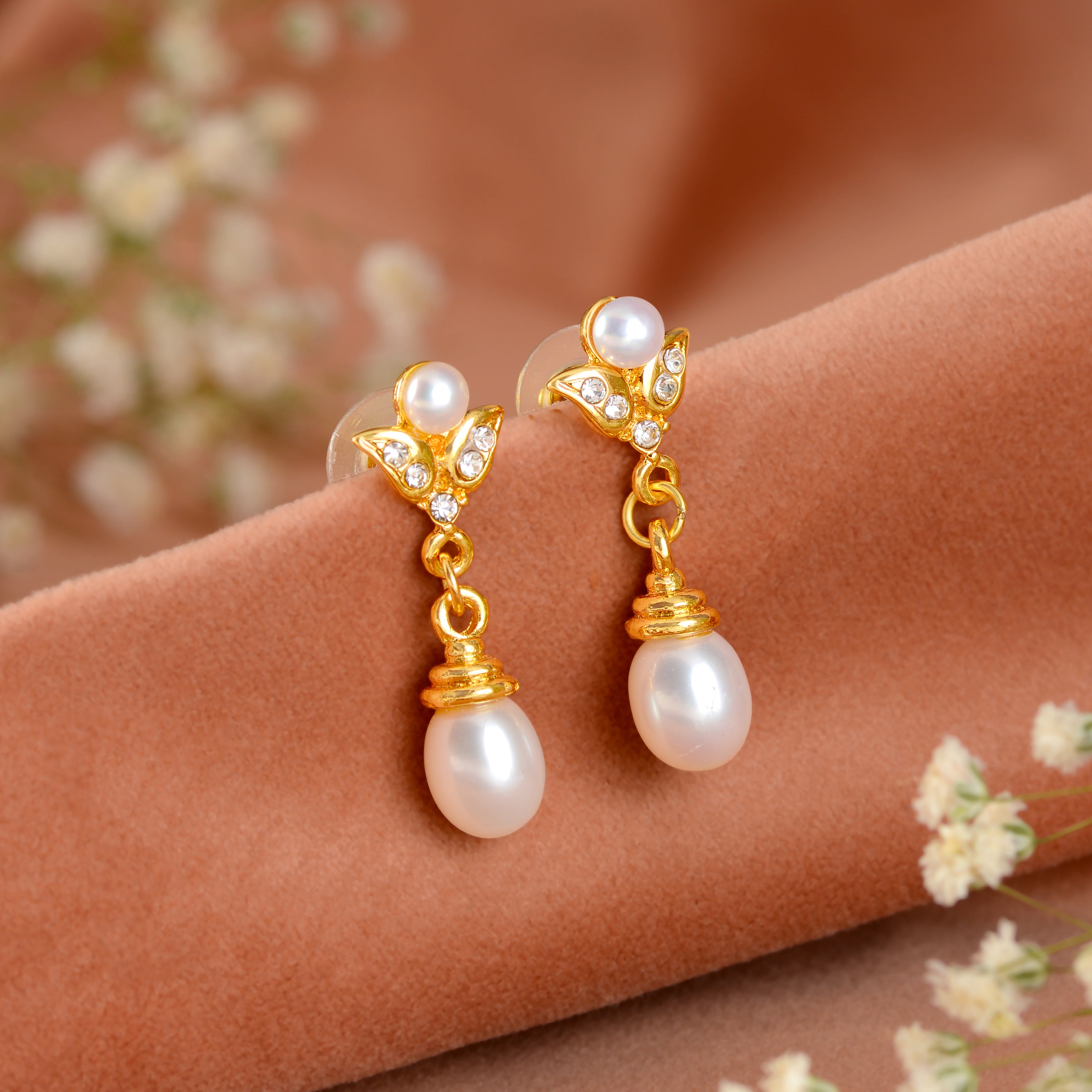 Regal Butterfly Pearl Drop Earrings