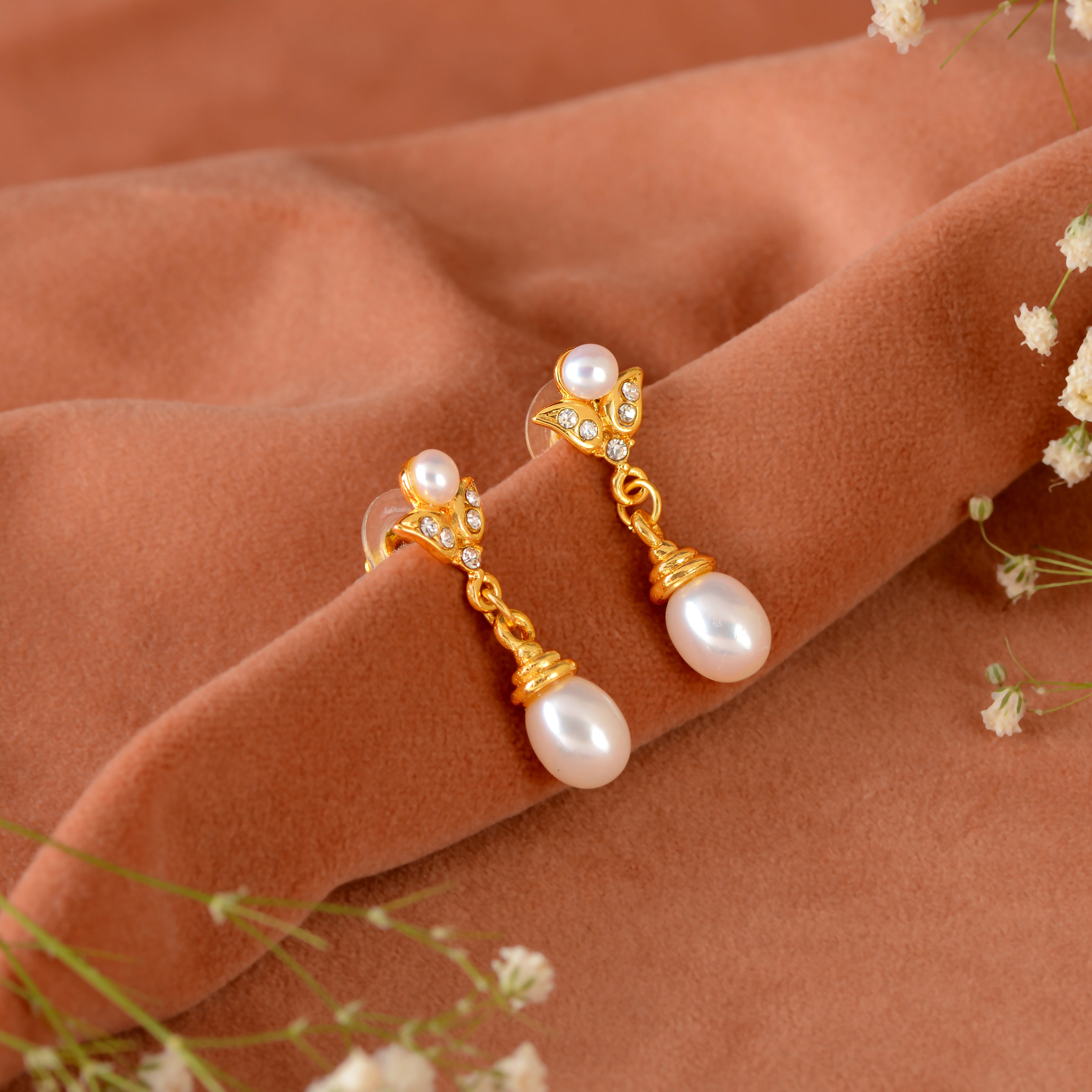 Regal Butterfly Pearl Drop Earrings