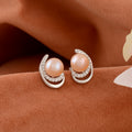 Blush Crescent Pearl Studs (Pink Freshwater Pearl Stud Earrings in Silver)