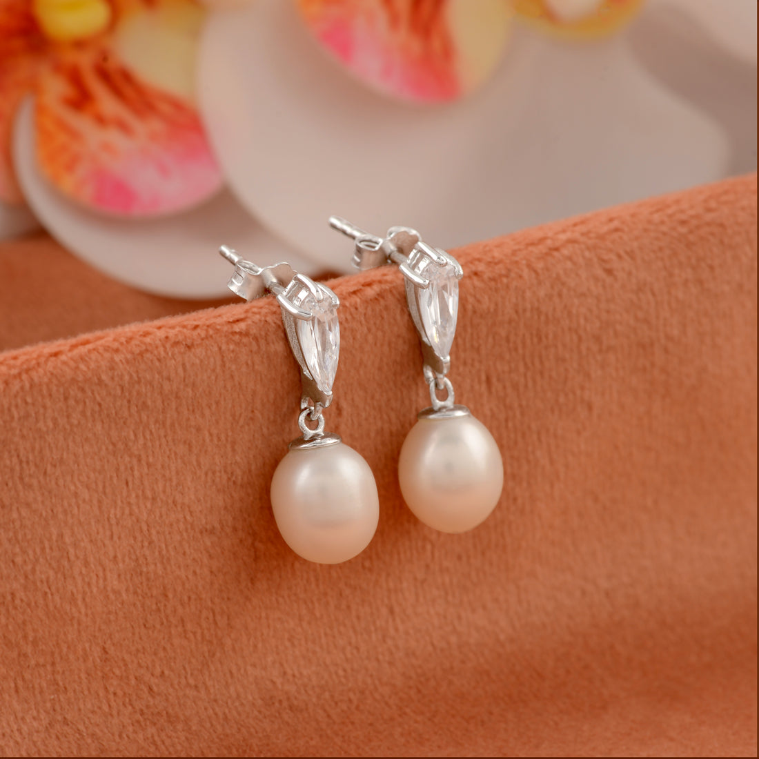 Silver Pear Shape Pearl Drop Earrings