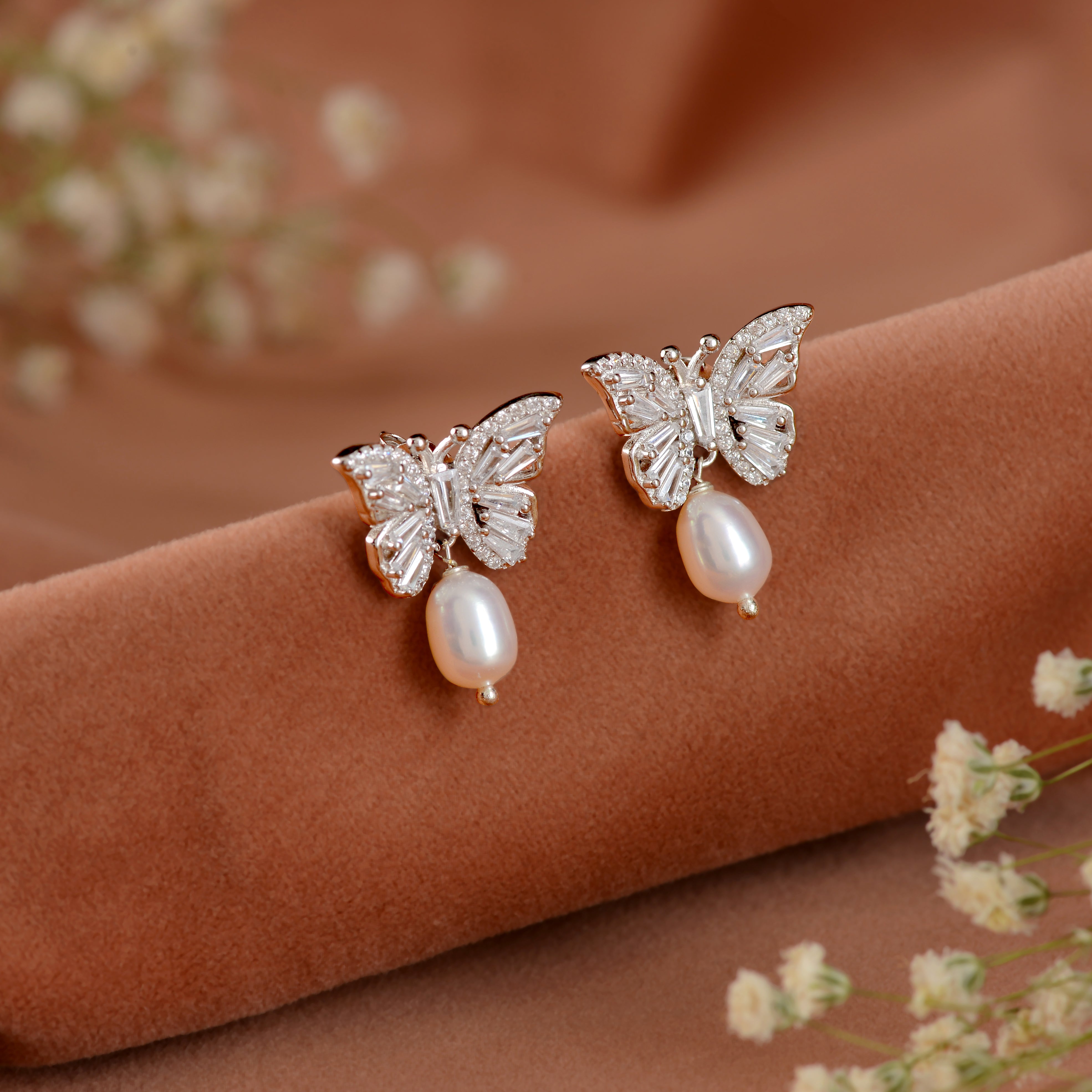 Butterfly Motif Pearl Drop earrings