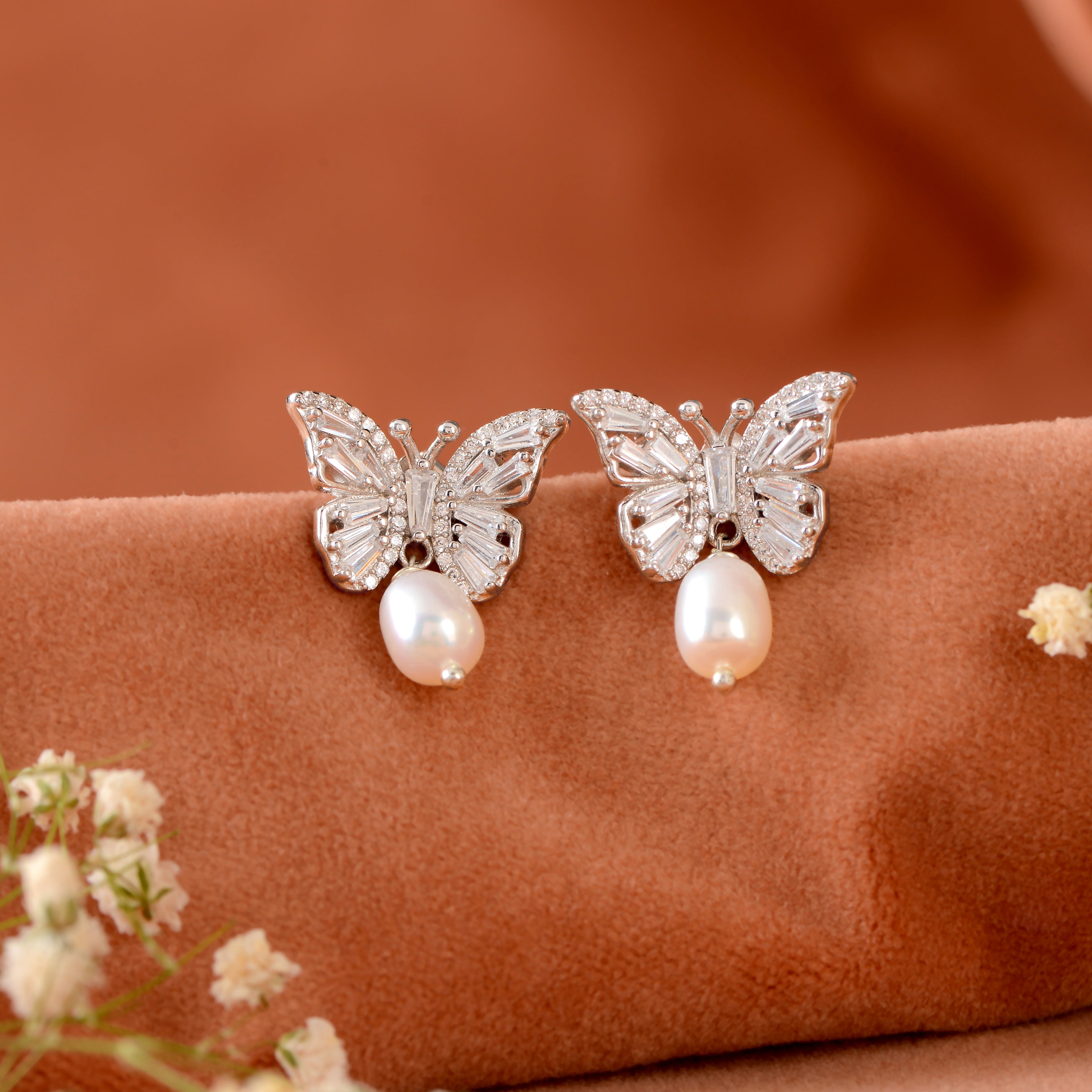 Butterfly Motif Pearl Drop earrings