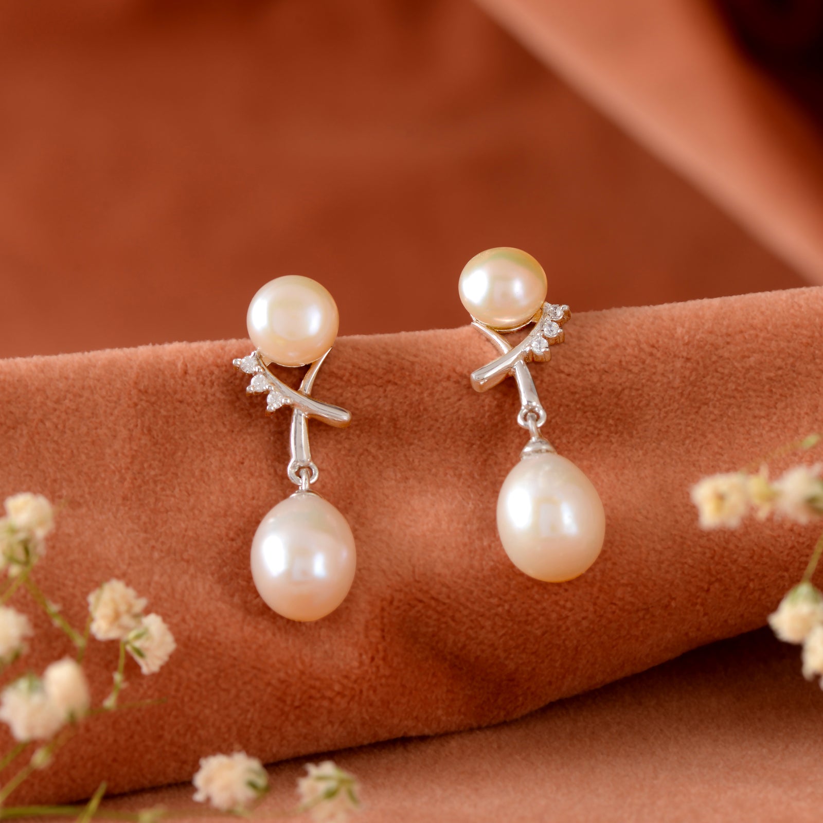 Silver Poise Pearl Drop Earrings (Sterling Silver Freshwater Pearl Earrings)