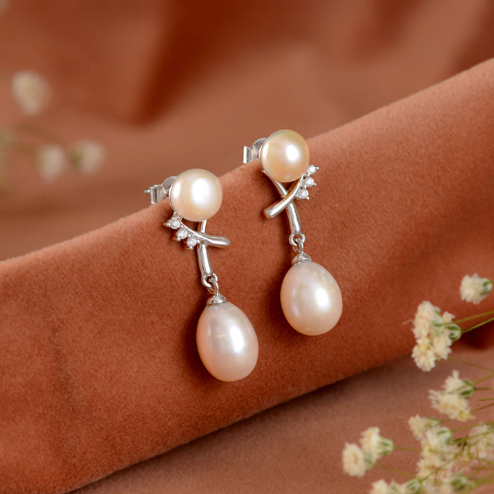 Silver Poise Pearl Drop Earrings (Sterling Silver Freshwater Pearl Earrings)