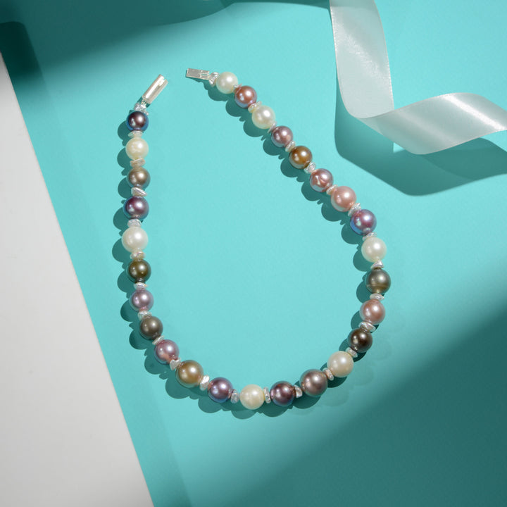 Multicolor Freshwater Pearl Necklace with Silver Accents