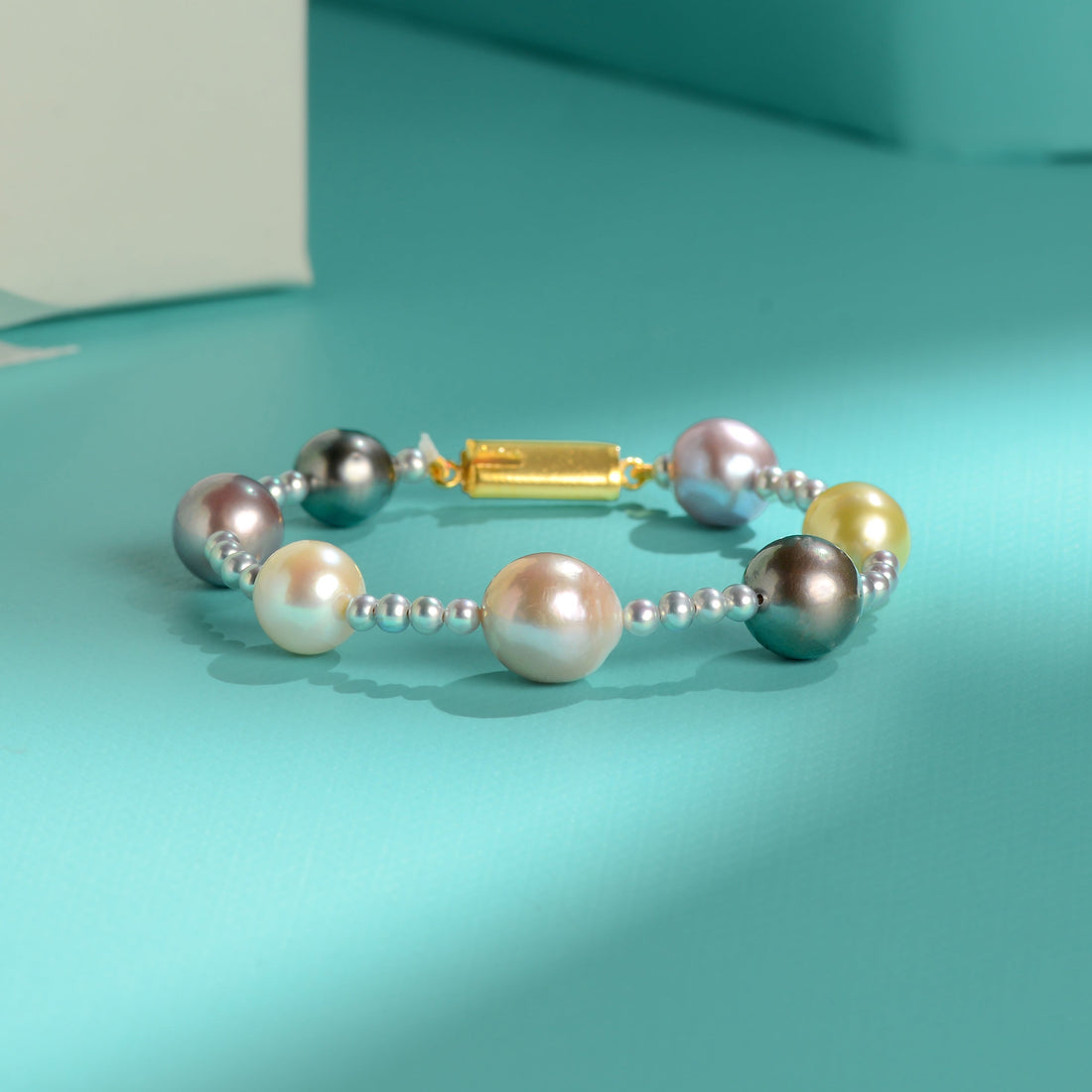 Multicolor Pearl Bracelet with Gold Tone Clasp