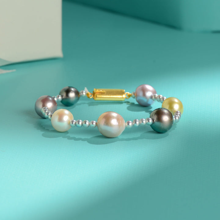 Multicolor Pearl Bracelet with Gold Tone Clasp