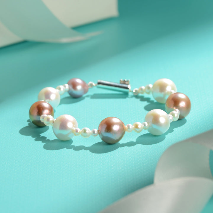 Multicolor Round Pearl Bracelet with Silver Clasp