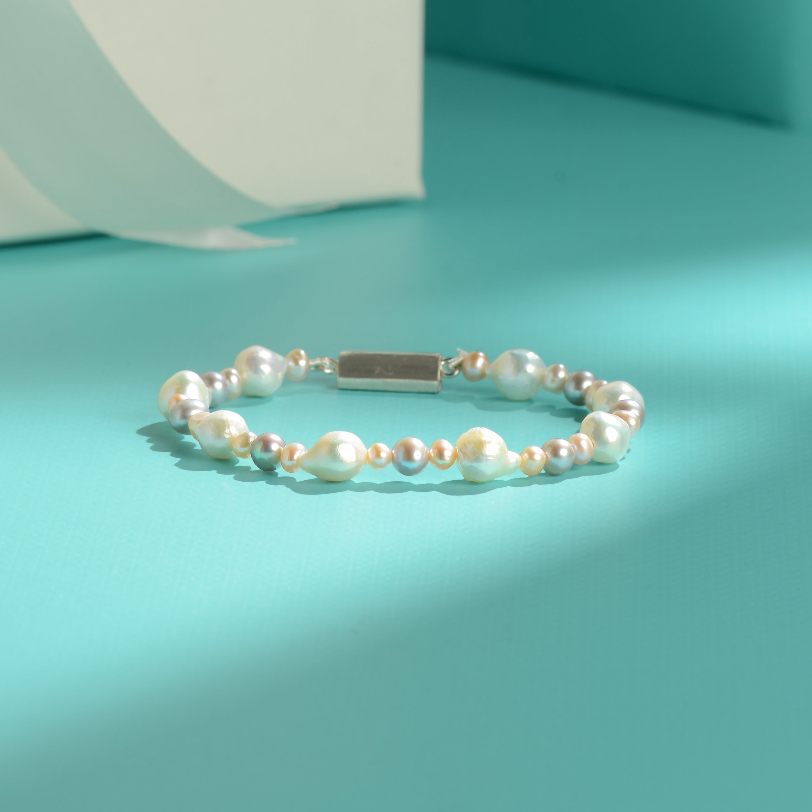 Baroque Pearl Bracelet with Magnetic Silver Clasp