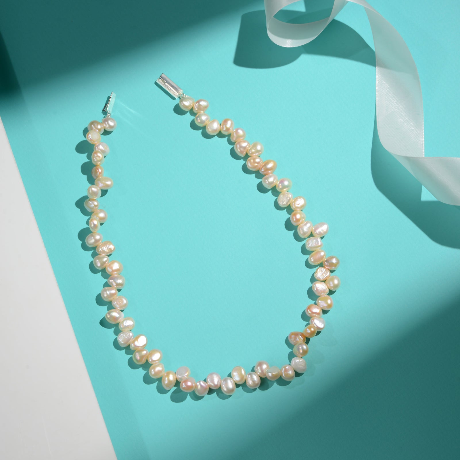 Ivory Line Rice Pearl Necklace (White Freshwater Rice Pearl String)