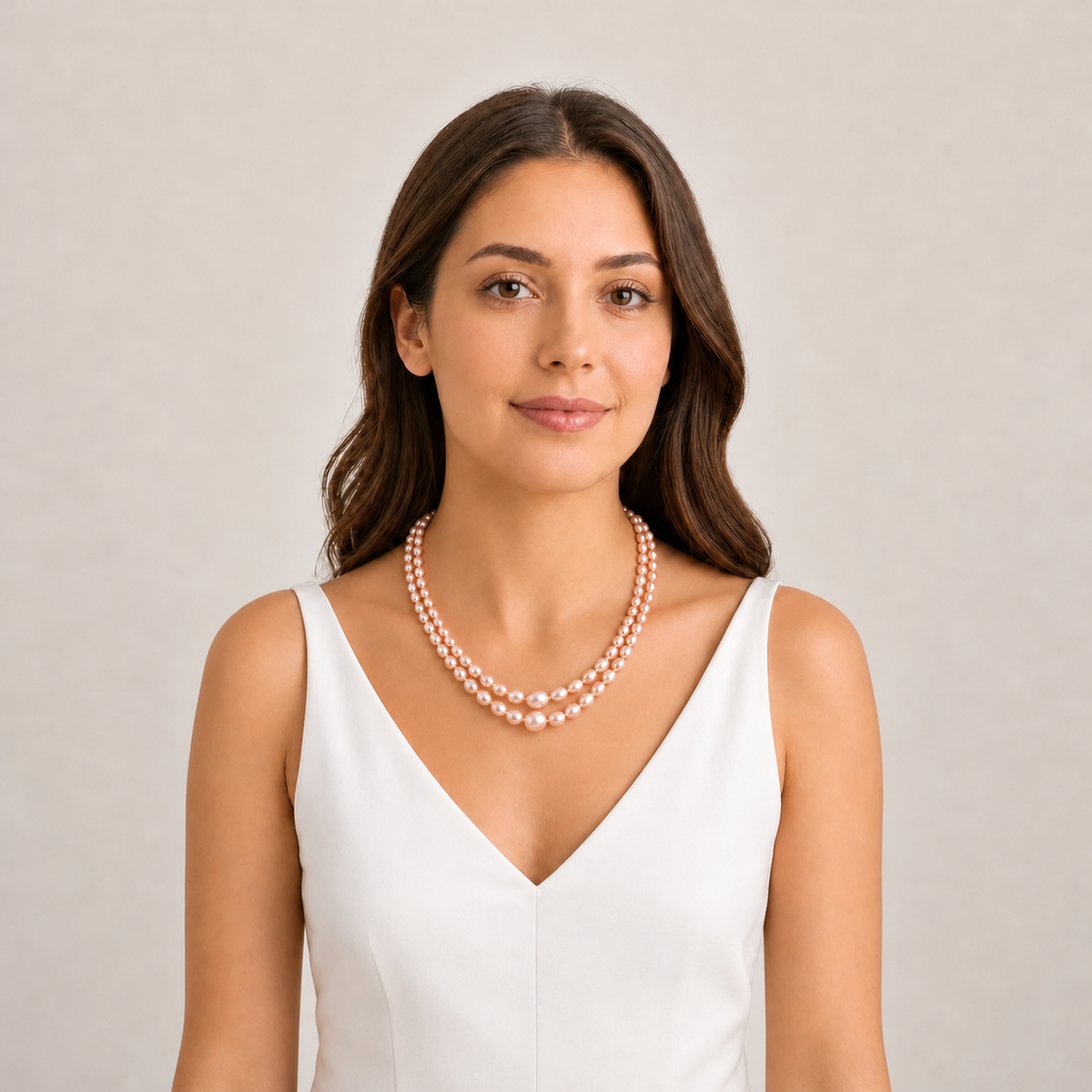 Traditional Graded Oval Peach and Pink Pearl Necklace
