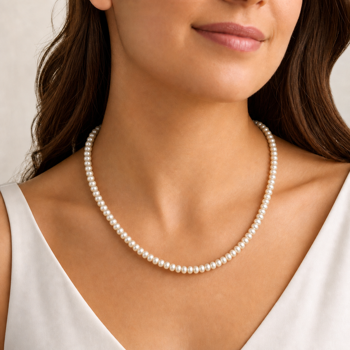 Radiant White Button Pearl Necklace (Freshwater White Button Pearl Necklace)