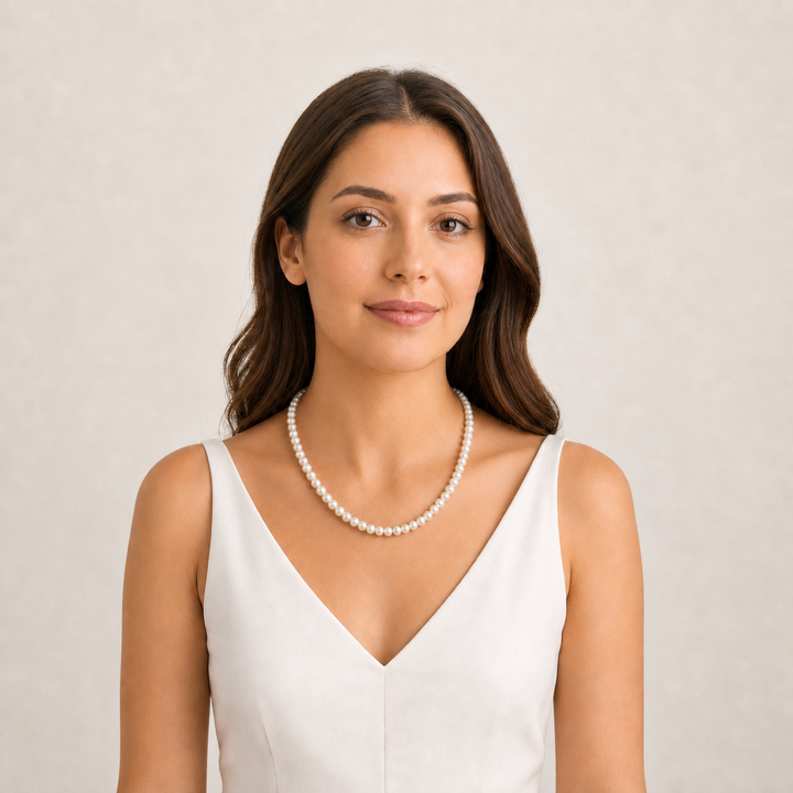 Radiant White Button Pearl Necklace (Freshwater White Button Pearl Necklace)