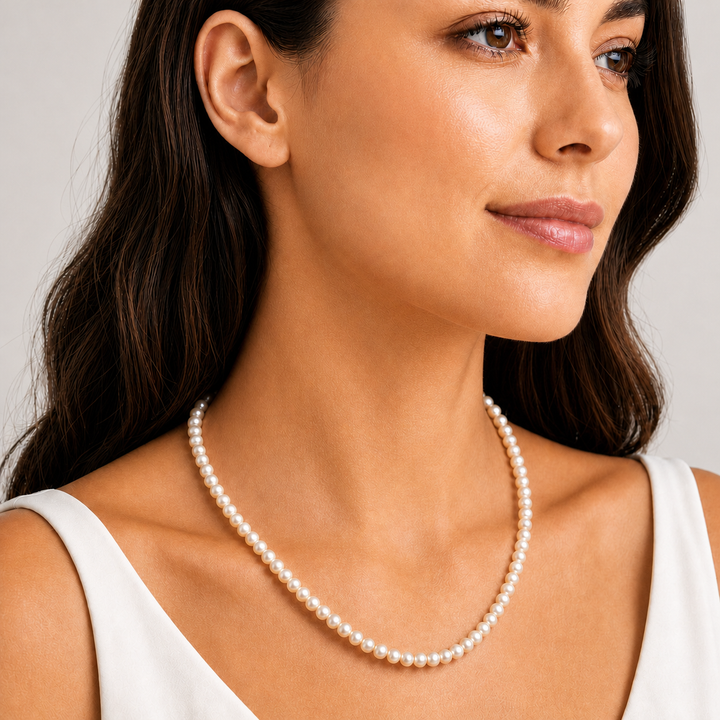 Radiant White Button Pearl Necklace (Freshwater White Button Pearl Necklace)