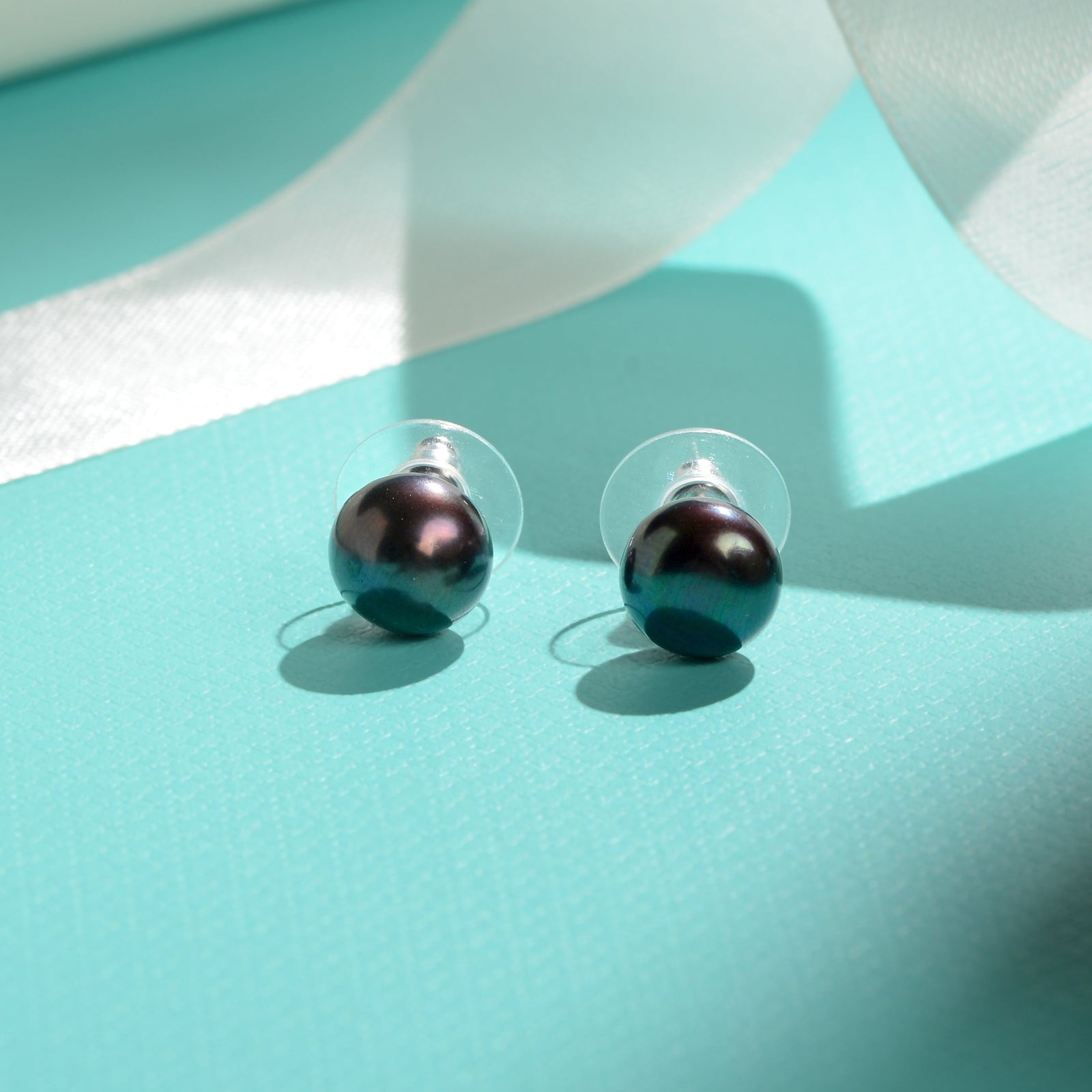 Noir Pearl Studs (Black Pearl Stud Earrings in Sterling Silver)