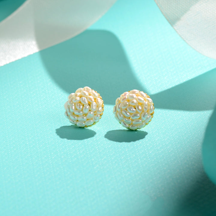Rice Pearl Cluster Stud Earrings