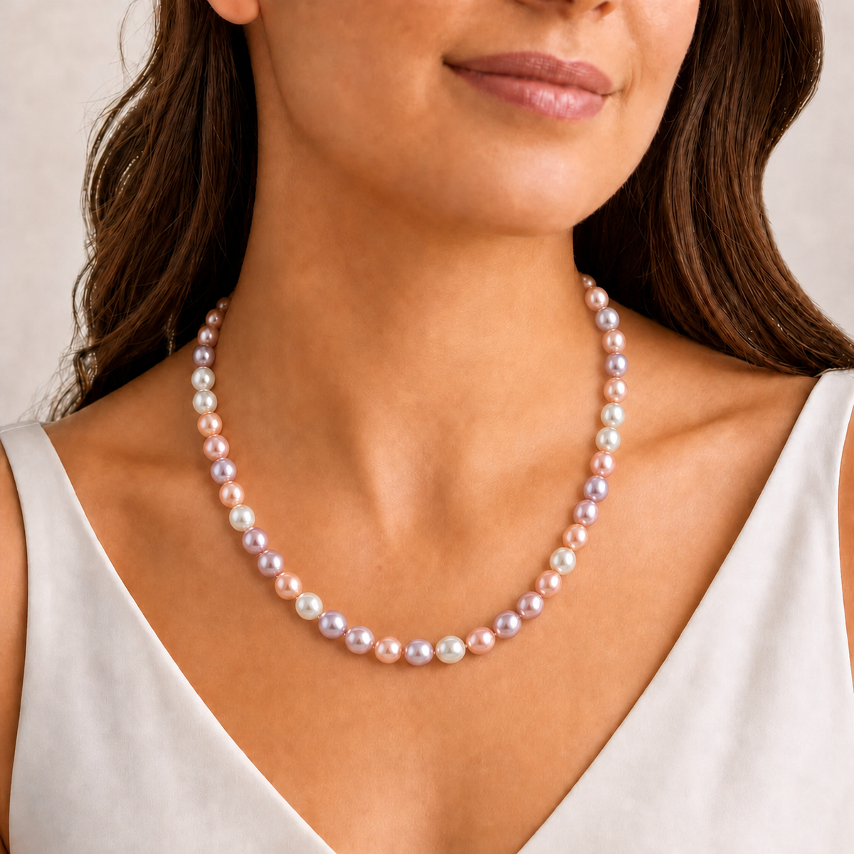 Single-Line Multicolor Freshwater Rice Pearl Necklace