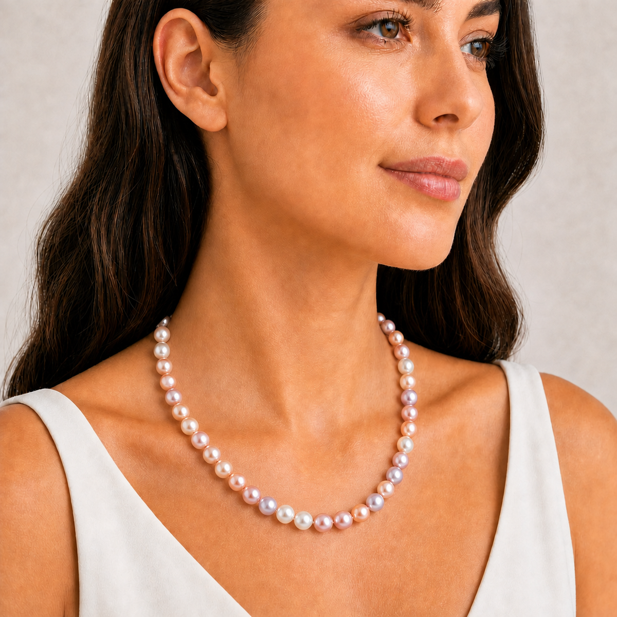 Single-Line Multicolor Freshwater Rice Pearl Necklace