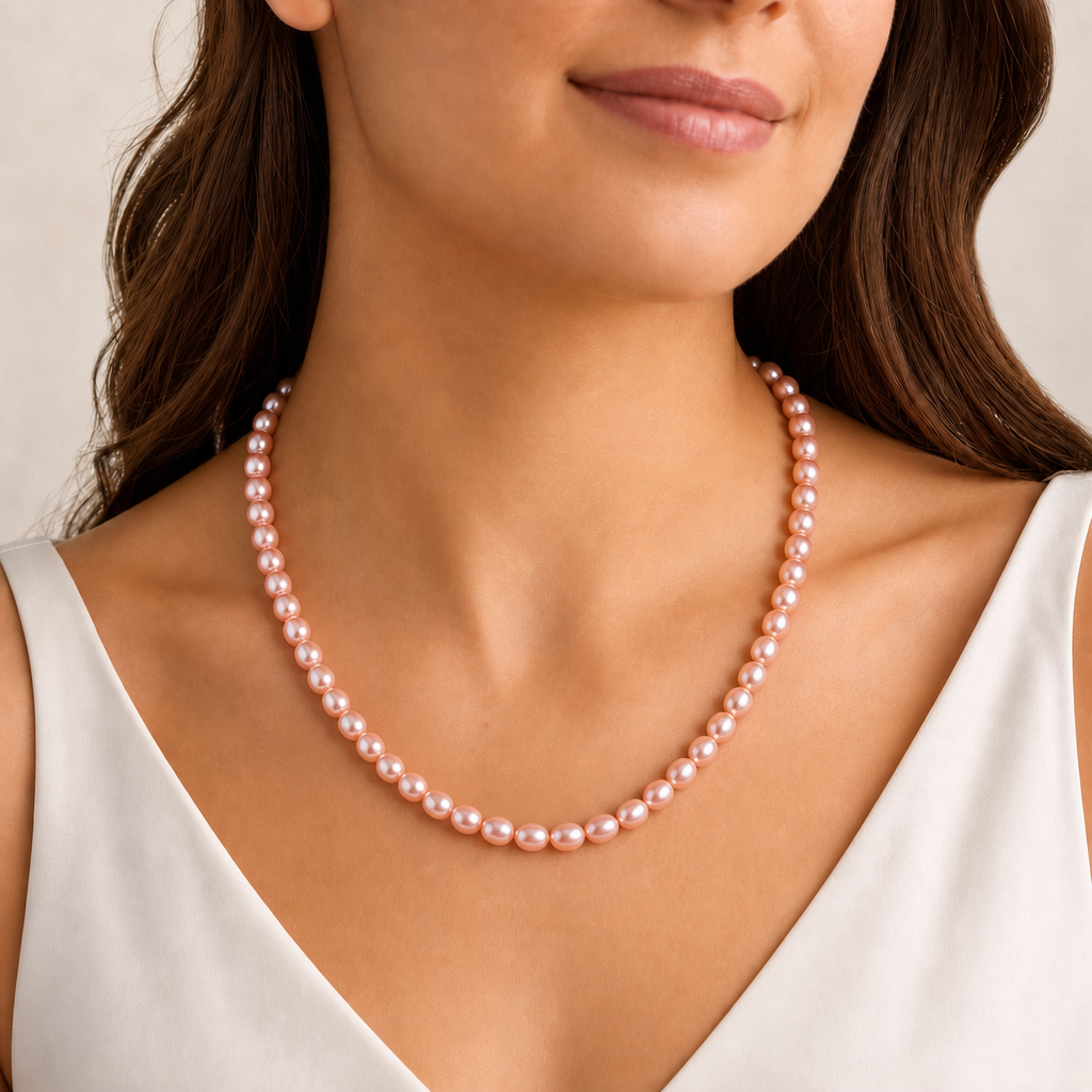 Blush Aura Rose Pearl Necklace (Natural Freshwater Pearl Necklace)