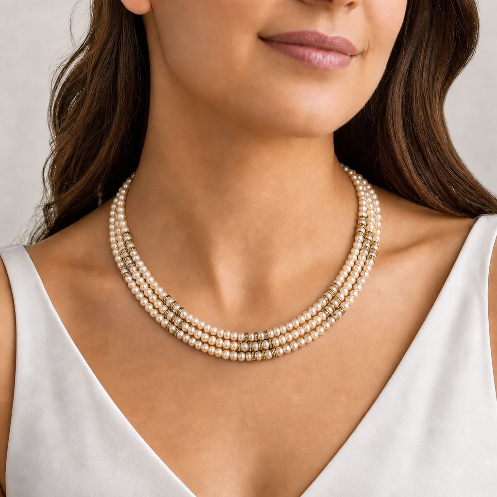 cream color natural pearls necklace