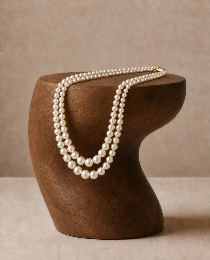 Classic double strand Graduation Pearl necklace (Round Freshwater Pearl Strand )