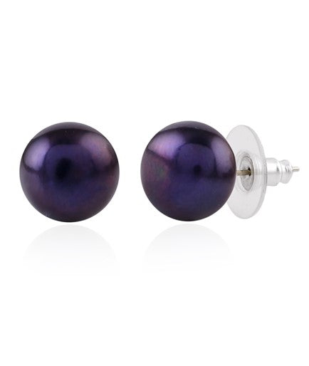 Black color Pearl Earstuds in Silver